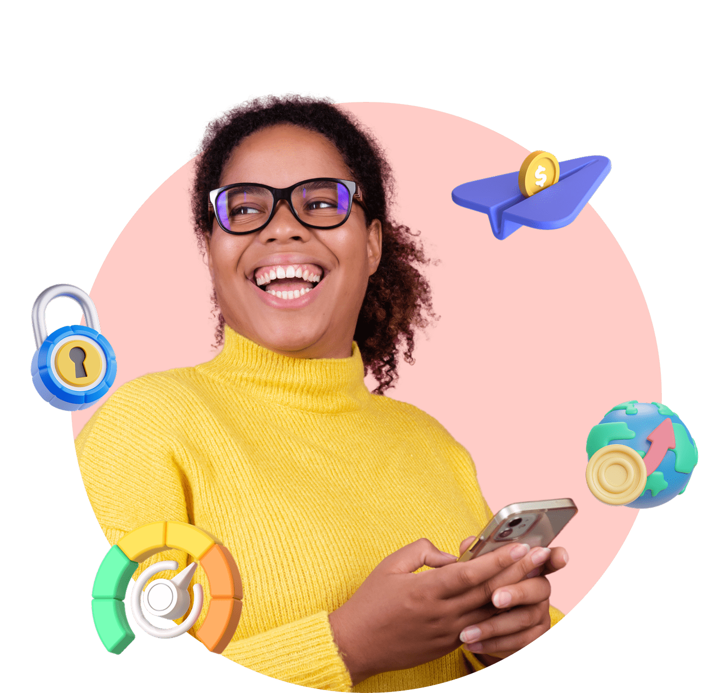 beautiful-african-american-woman-pink-wall-typing